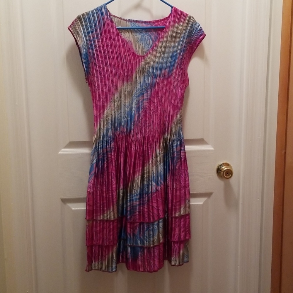 Brightly colored stretch material dress